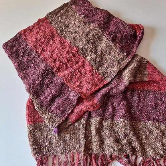 H&M Brown Multicolor Chunky Knitted Rectangular Scarf w Metalic strings 22"X92" - Picture 6 of 6